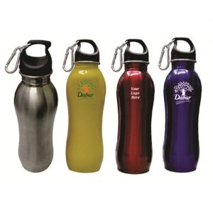 Corporate Merchandise: Logo printing on steel water bottles for your employees, clients and event attendees